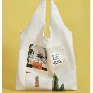 Slogan Graphic Canvas Tote Bag
